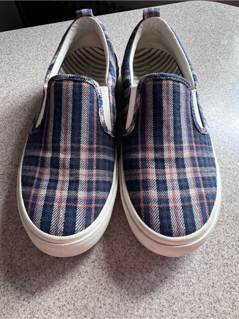 Taos Plaid Denim Slip On Sneakers “Plim Soul” in Great Condition, Women’s Sz 7